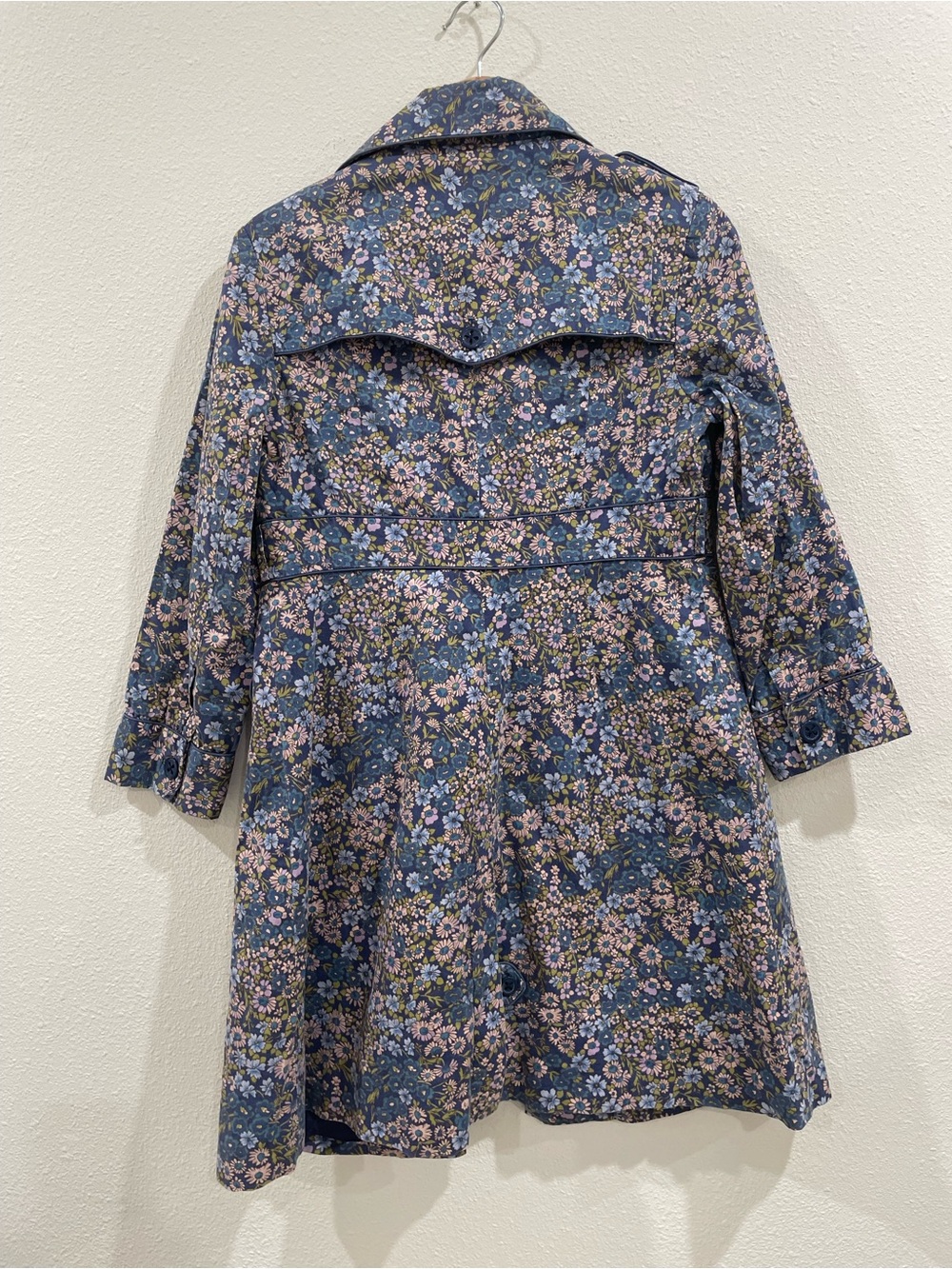 Anthropologie Elevenses Floral Rain Jacket Trench Coat Blue Purple Spring Size 4 - Picture 9 of 11